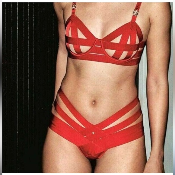 Victoria's Secret Other - Victoria’s Secret NWT Red Balconette cage Strappy Bra/Panty Small 34C Bondage